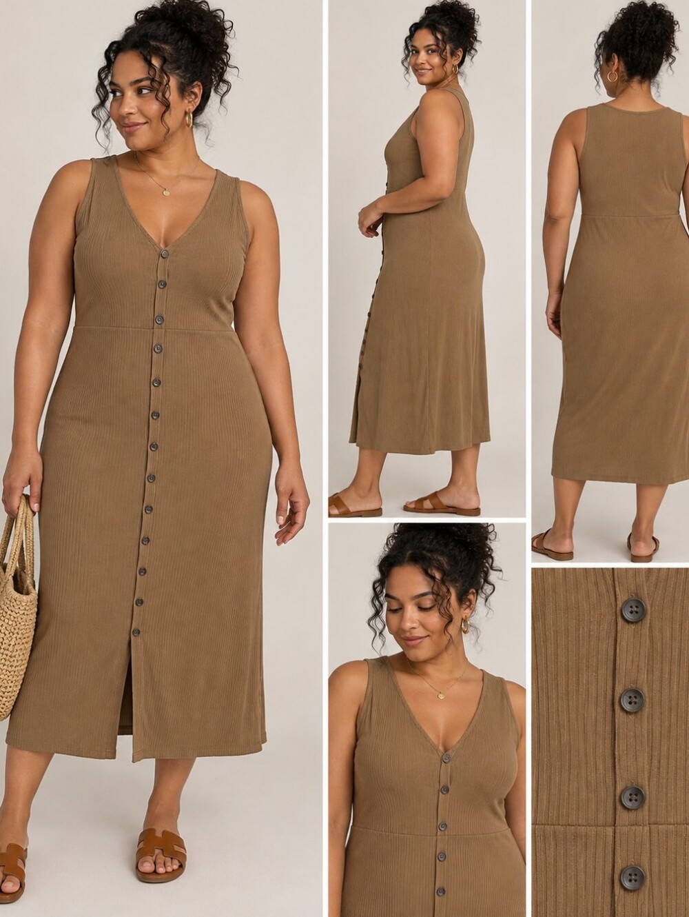 Old Navy Brown Rib-Knit Button-Front Midi Dress – XL